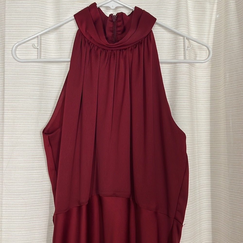 Formal Red Halter Midi Silk Dress